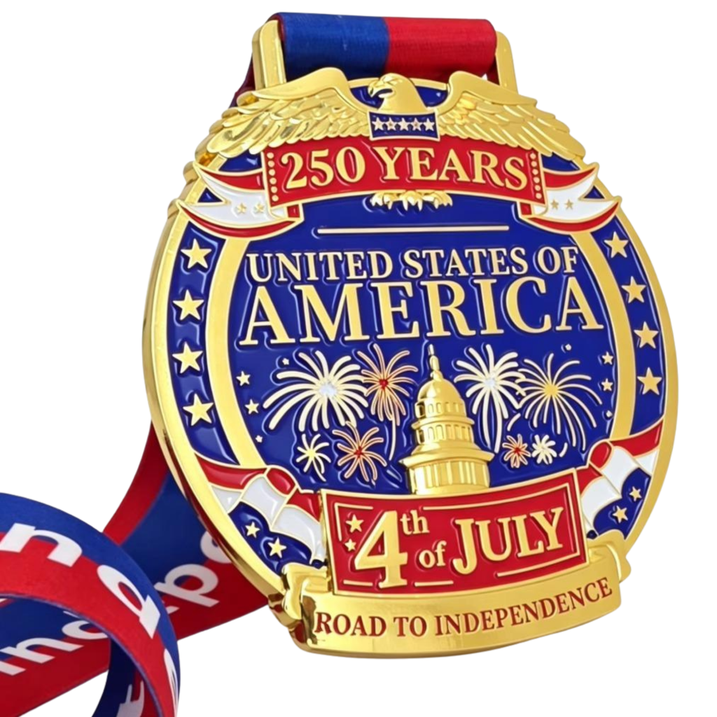 America250 Finisher's Medal for runners who complete all 3 of the American History commemorative routes